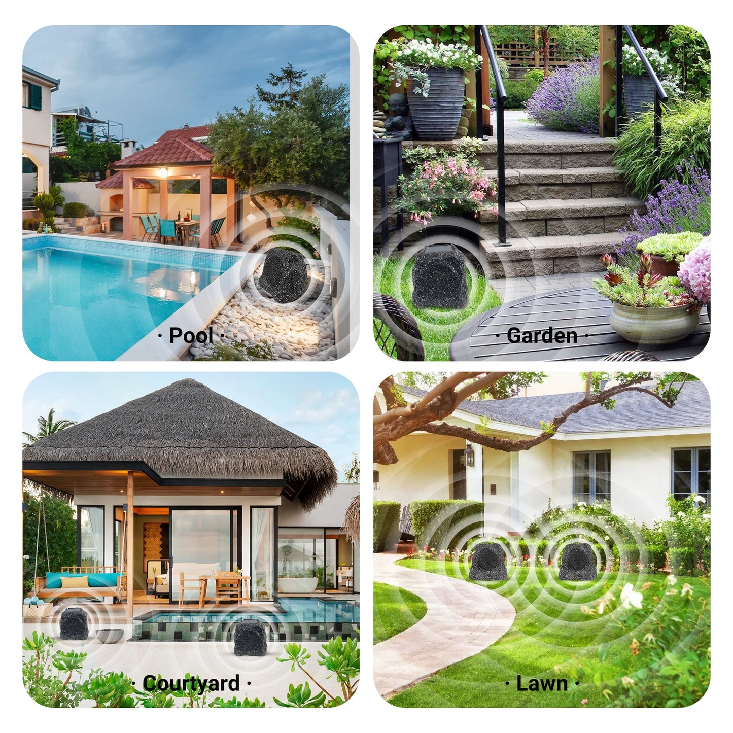 Herdio 8" Rock Bluetooth Speakers Outdoor Waterproof IPX7 Wireless Solar 240W TWS Connection Powered With Rechargeable Battery