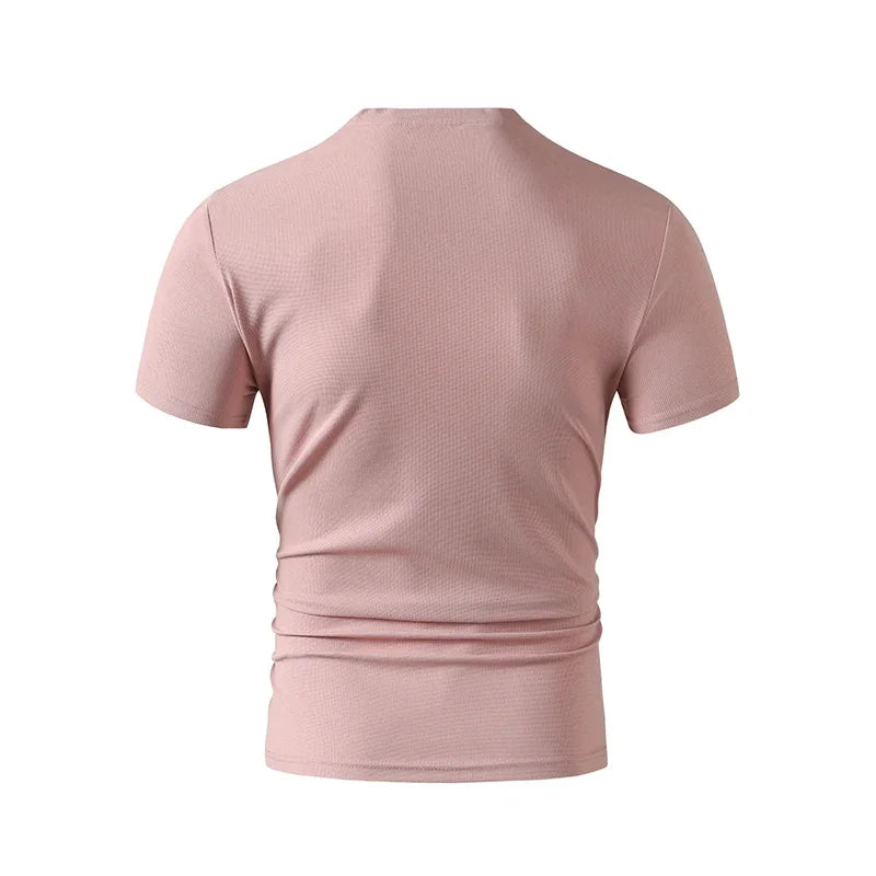 2025 New Men's Casual Fashion Simple V-neck Short Sleeved T-shirt Summer Comfortable Breathable Versatile Top