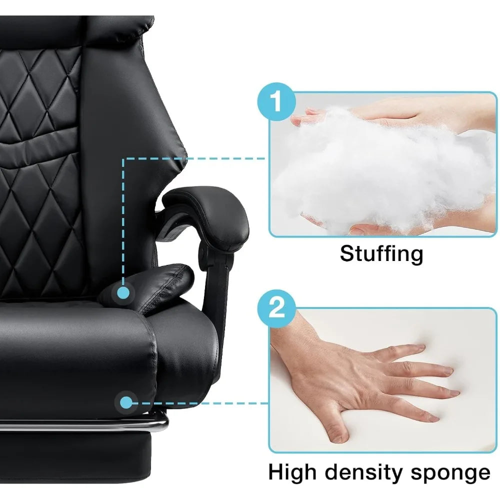 Office Chair Big and Tall 550lbs Reclining Office Chairs with Footrest Executive Extra Wide Seat Office Chair PU Leather