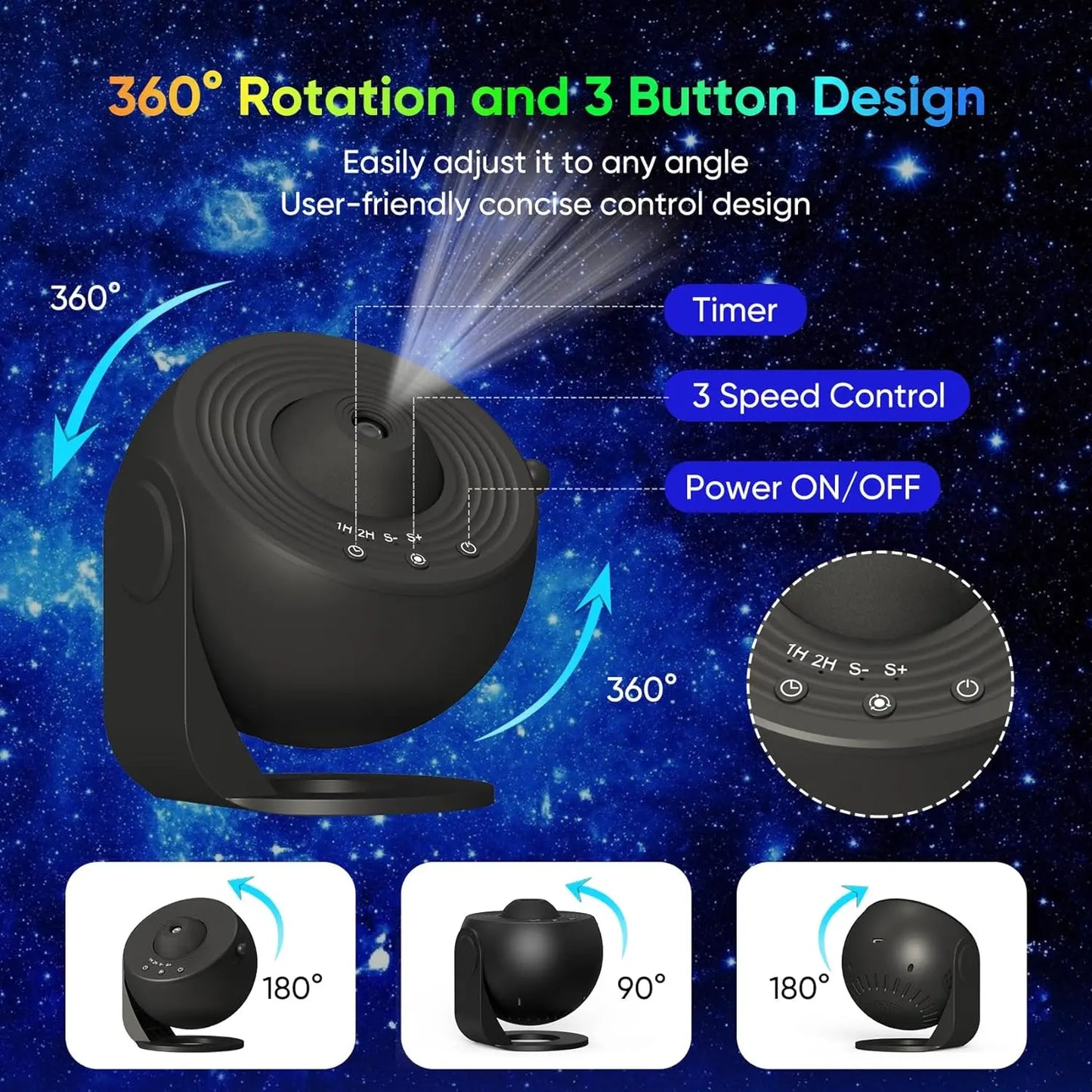 Mexllex HD Starry Sky Globe Galaxy Projection Night Light, Black Planetarium LED Lamp for Bedroom Christmas Birthday Party Gift