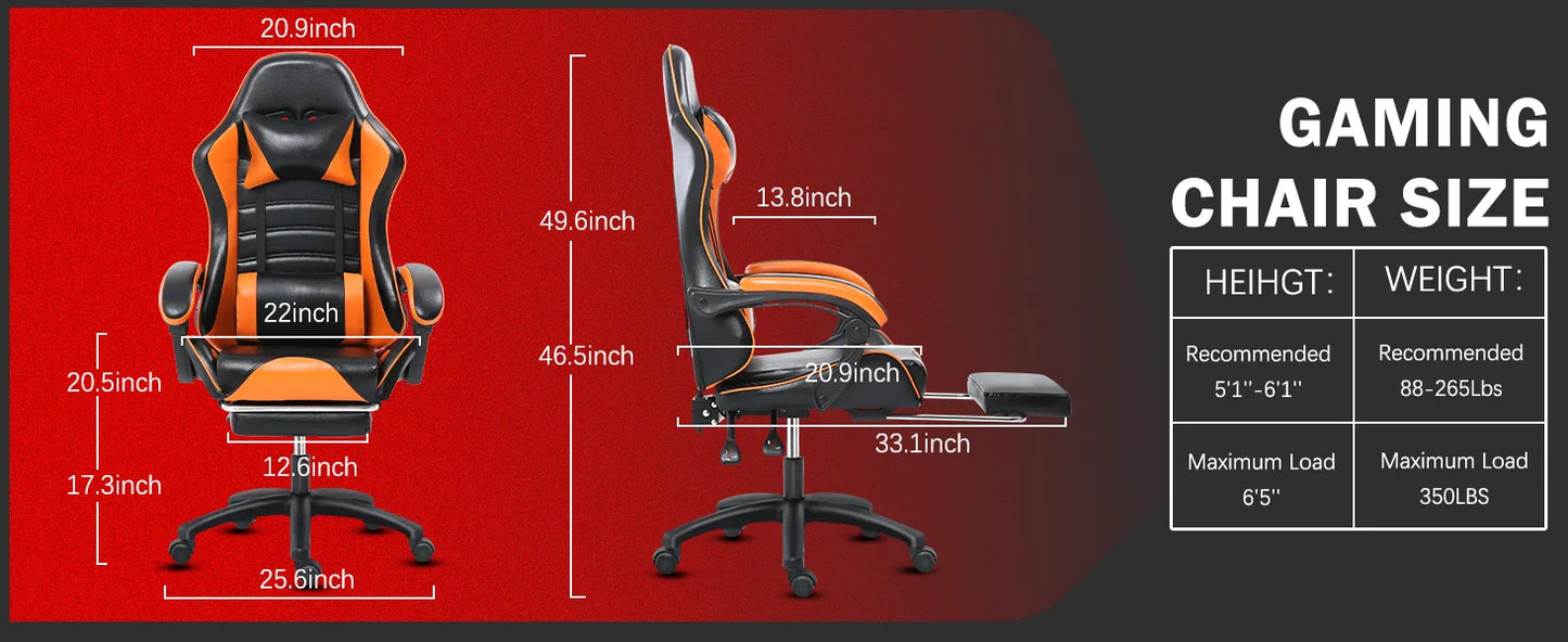 Ergonomic Gaming Chair for Adults, Comfortable Computer Chair for Heavy People, Adjustable Lumbar Office Desk Chair with Wheels,