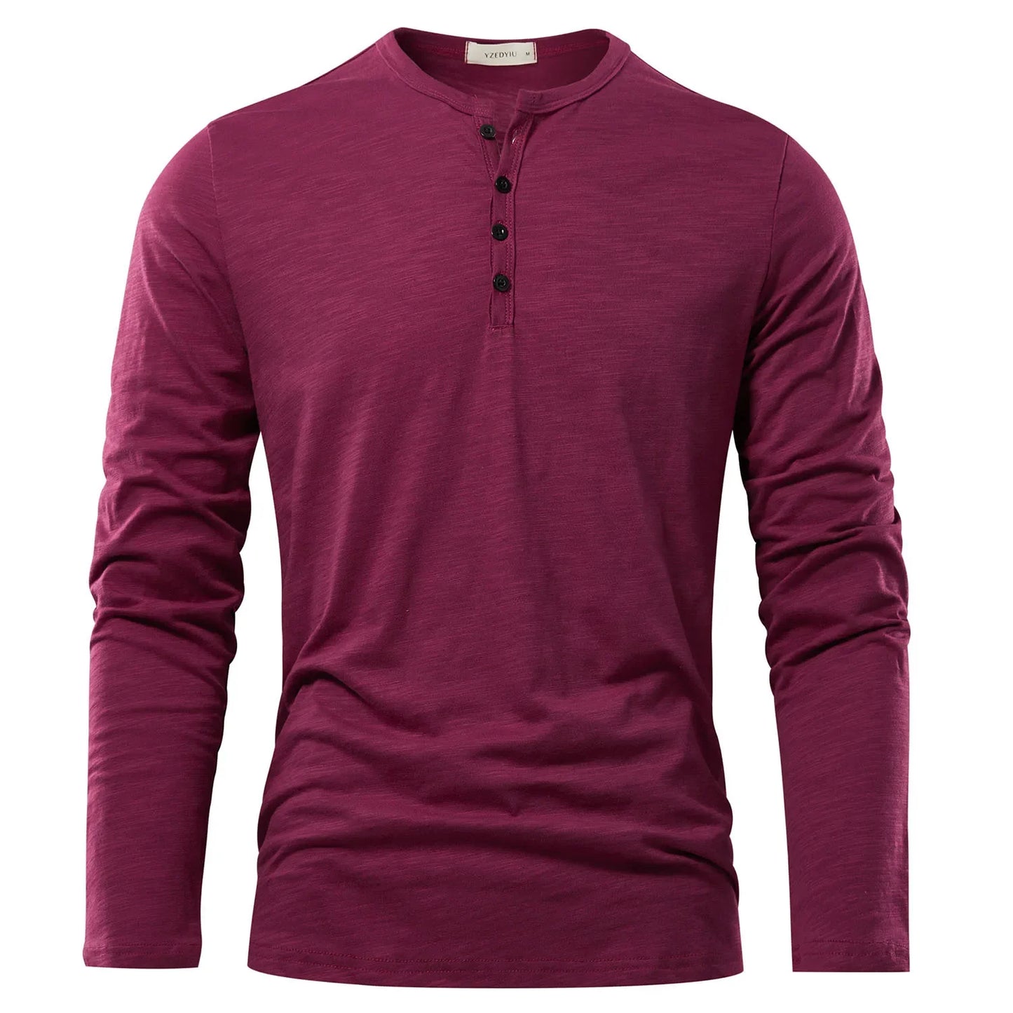 Henery Neck  Long Sleeve T shirt For Men Solid Spring Casual Mens T-shirts High Quality Male Tops Classic Clothes Men's T-shirts