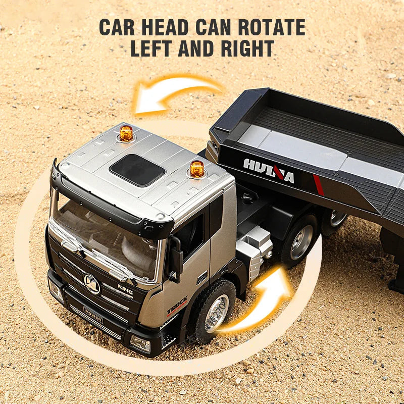 Huina 1318 Rc Truck Remote Control Alloy 1/18 9Ch 2.4G Transport Truck Model Electric Toy with Flatbed Trailer for Kids Boy Gift