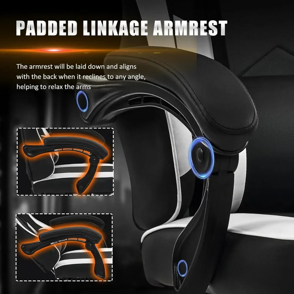 Gaming Chair with Footrest, Reclining Video Game Chairs for Adults with Lumbar Support, Linkage Armrests, Ergonomic Computer Cha