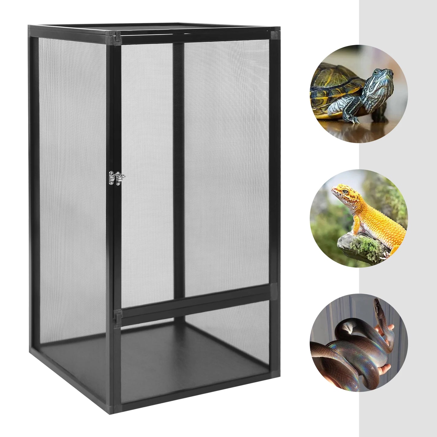 Micro Habitat Terrarium Enclosure, Rectangular Freestanding Reptile Feeding Box, Reptile Pet Feeding Net Box Black 20kg
