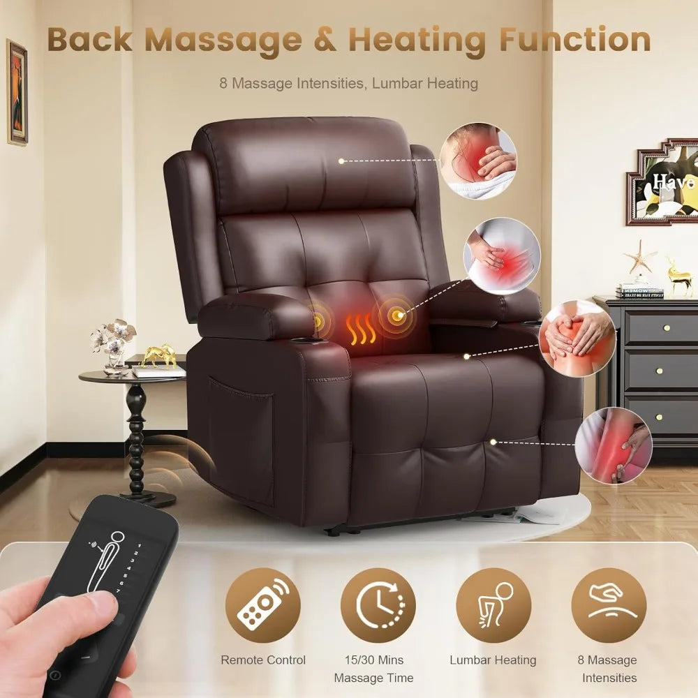 Heated Massage Recliner: Electric Power Home Theater Reclining Chair with Storage Pockets and Adjustable Lumbar Support Sofa