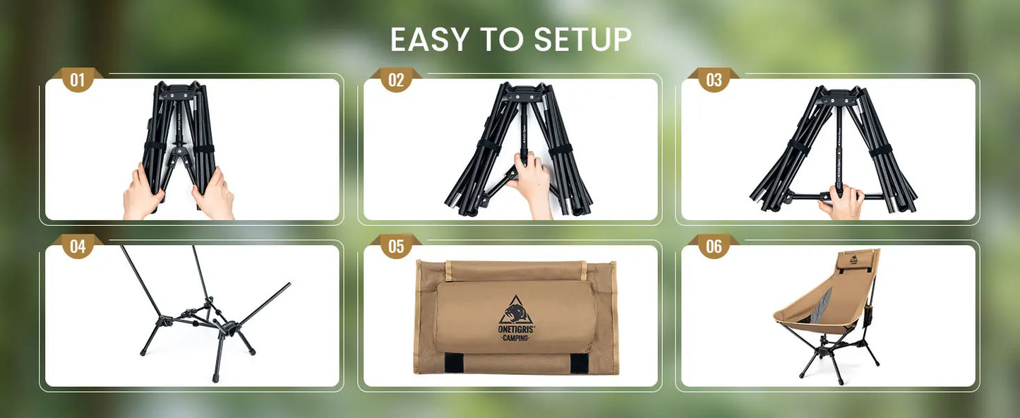 OneTigris Portable Tigerblade Camping Chairs Outdoor High Back Chair For Fishing Trekking BBQ Parties Gardening Indoor Use