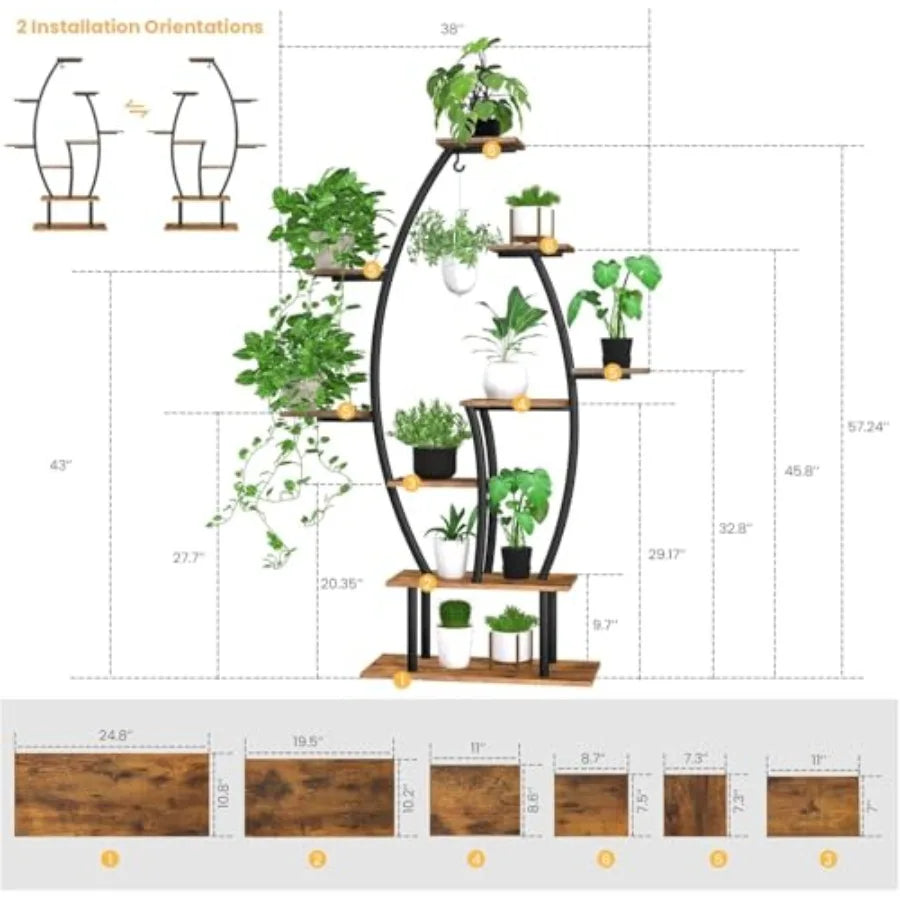 59Inch Tall Indoor Plant Stand with Integrated Grow Lights for Efficient Indoor Growing 9Tiered Large Flower Holder in Black Fi