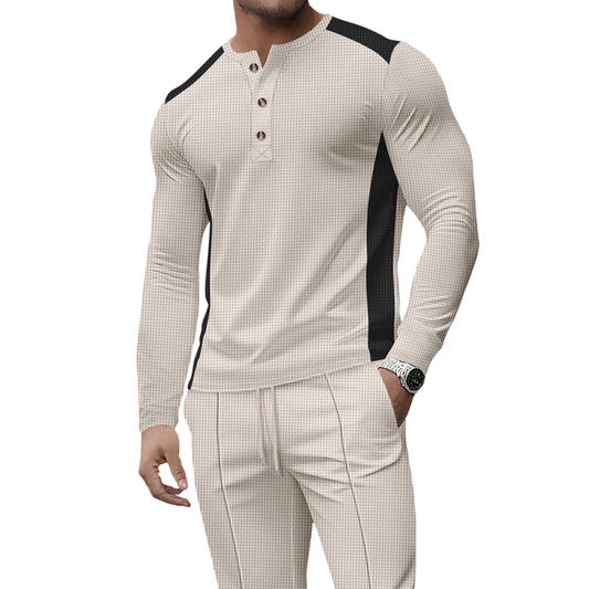 Men s Casual  Fit Long Sleeve Henley T-Shirt Button Up Contrast Color Tops Spring Autumn Fashion Pullover Shirt