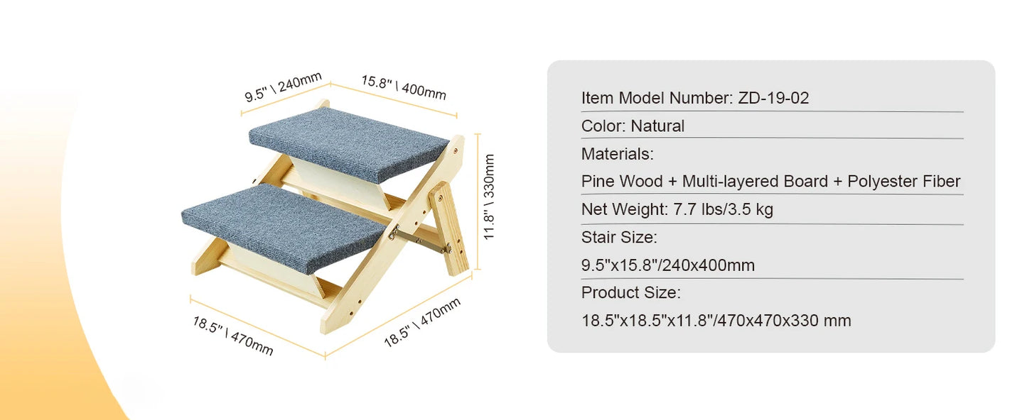 SucceBuy Wooden Pet Steps and Ramp Combo 2-in-1 Design Foldable Access for Beds Steps Structure for Pets of Small to Large Size