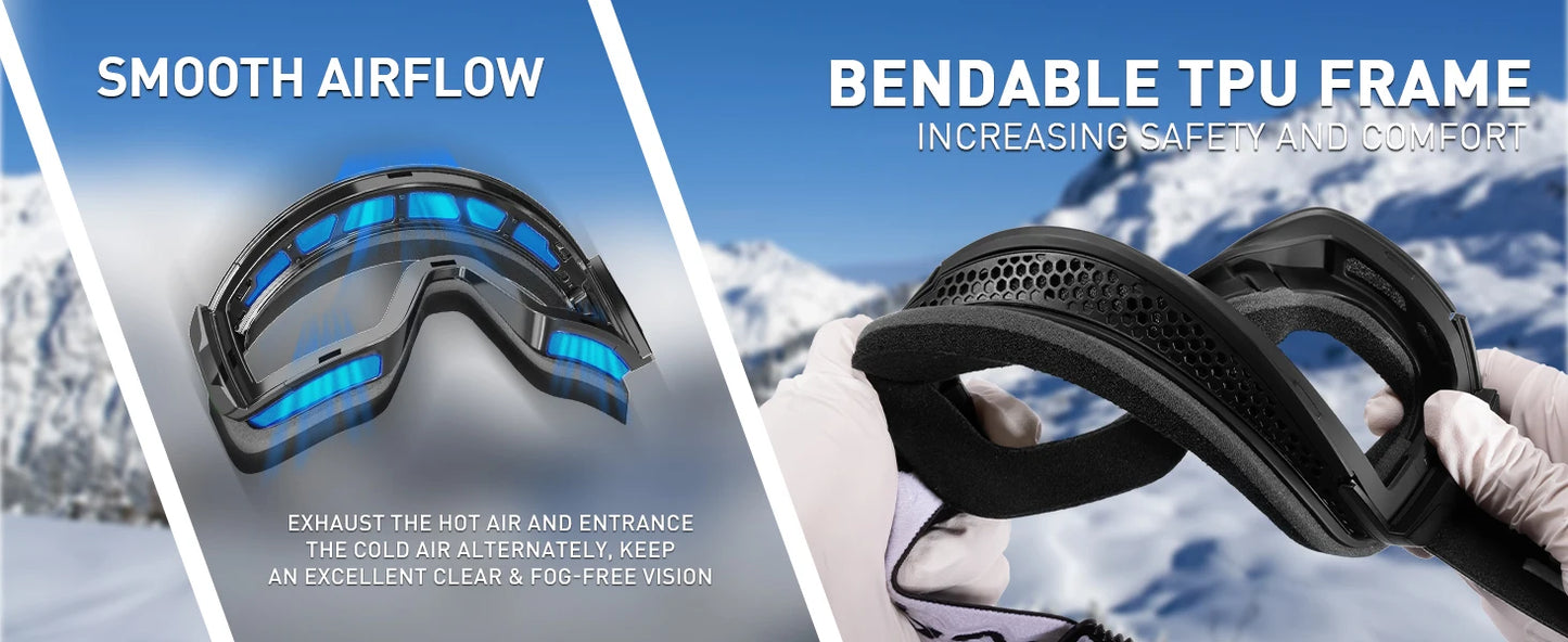 KAPVOE Ski Goggles Double Layers Anti-fog Big Ski Glasses Skiing Mask Snowboard Eyewear Outdoor Men Women UV400 Snow Goggles New