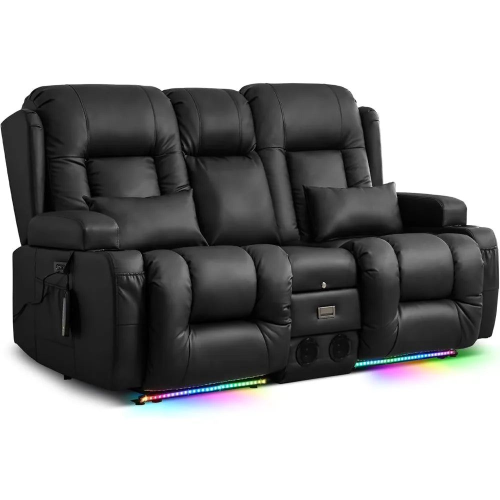 Power Loveseat Recliner Sofa Home Theater Seating with Console Electric Recliner RV Sofa with USB And Outlets Massage And Heat
