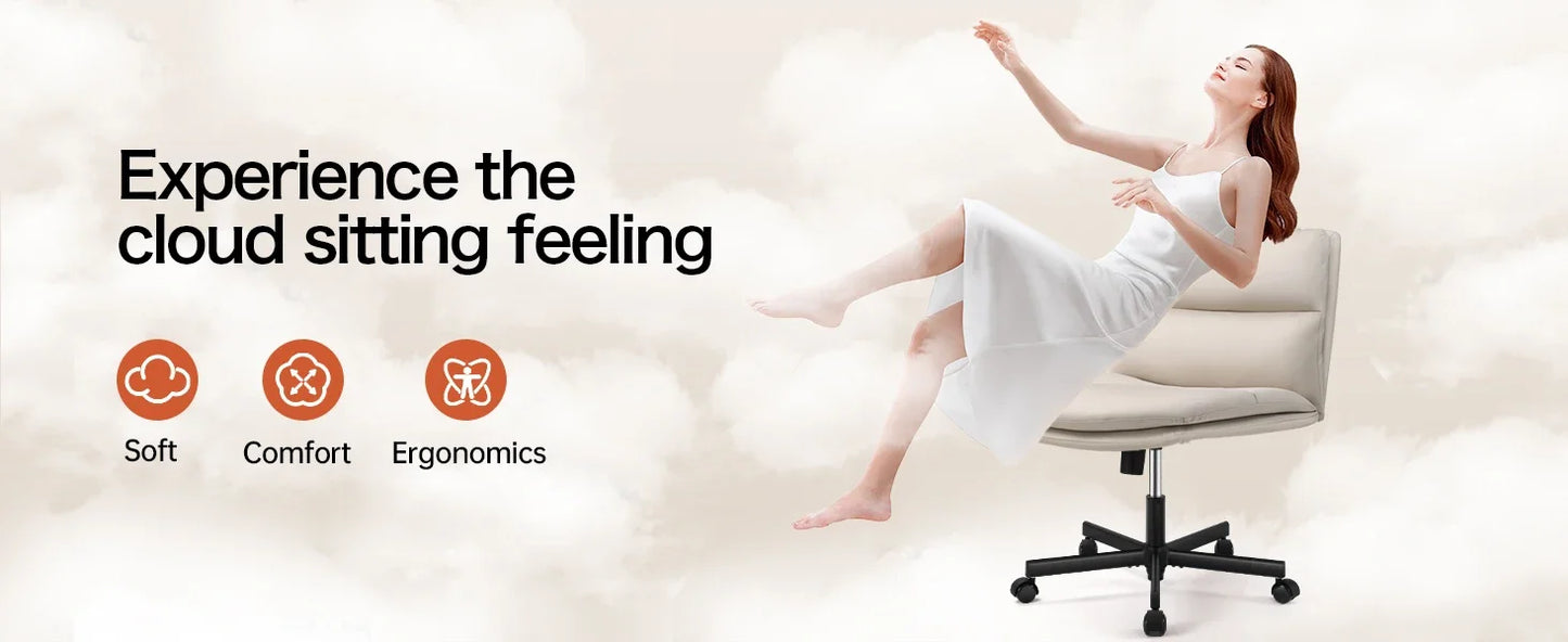 PU Upholstered Dressing Chair, Mid-back Ergonomic Home Office Computer Chair, Comfortable Adjustable Swivel Work Chair