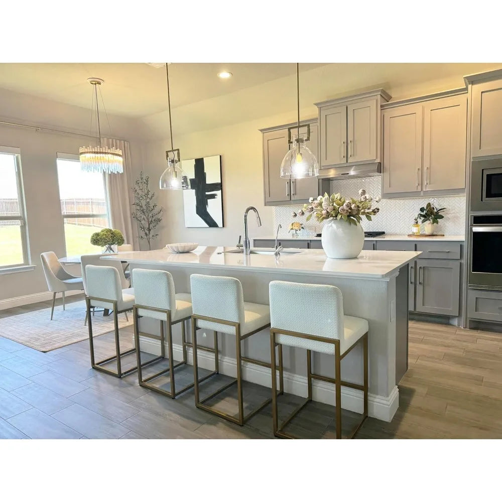 Bar Stools Set of 3 - Counter Height Bar Stool Leather Stools for Kitchen Counter, White and Gold Bar Stools with Back