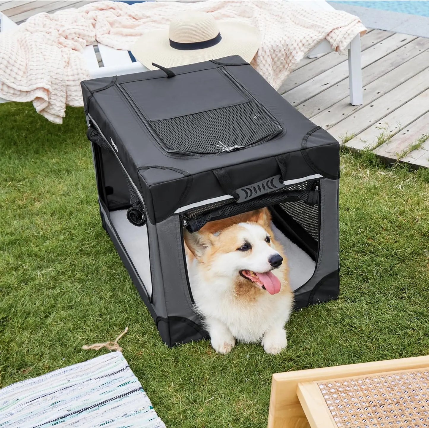 Soft Collapsible Dog Crate - 42 Inch Portable Travel Dog Crate for Extra Large Dogs Indoor & Outdoor, 4-Door Foldable