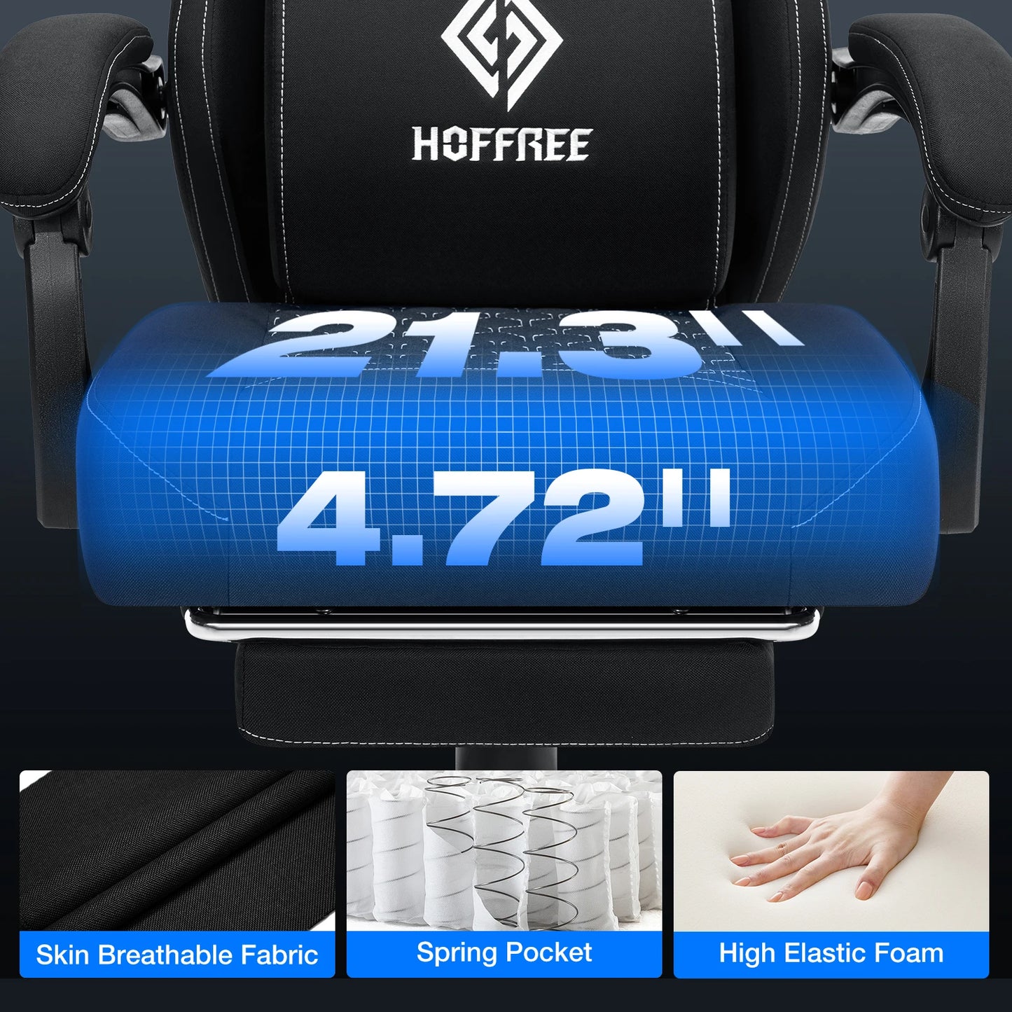 Ergonomic Office Chair With Footrest Lumbar Cushion Bluetooth Speaker 2-Point Massage Height Adjustable Gaming Racing Chair Sofa