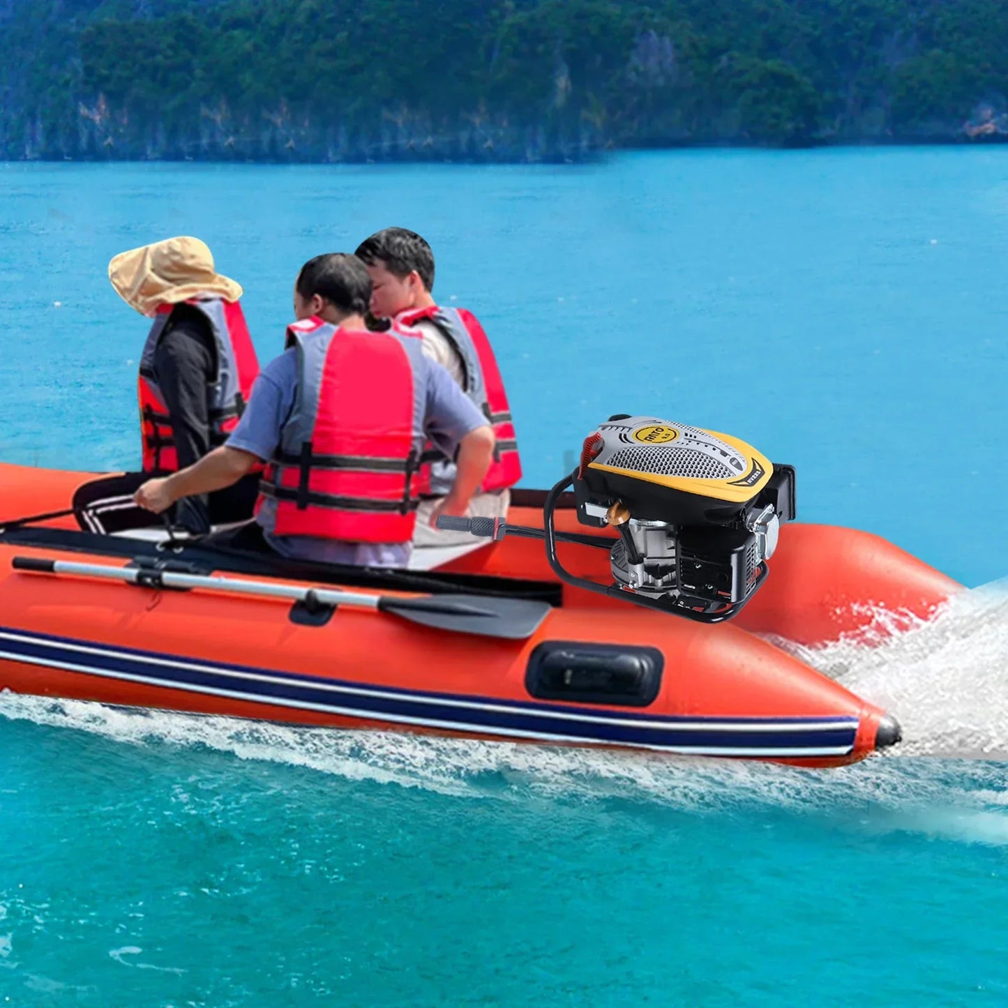 4-Stroke 9HP Outboard Motor 225CC Heavy-Duty Outboard Motor Fishing Boat Marine Engine for Fishing Aquaculture Outdoor Adventure