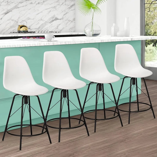 Metal Bar Stools, Counter Height Stools Plastic Seat Swivel Chairs Set of 4 for Indoor, Outdoor, Home, Kitchen Dinning Chairs