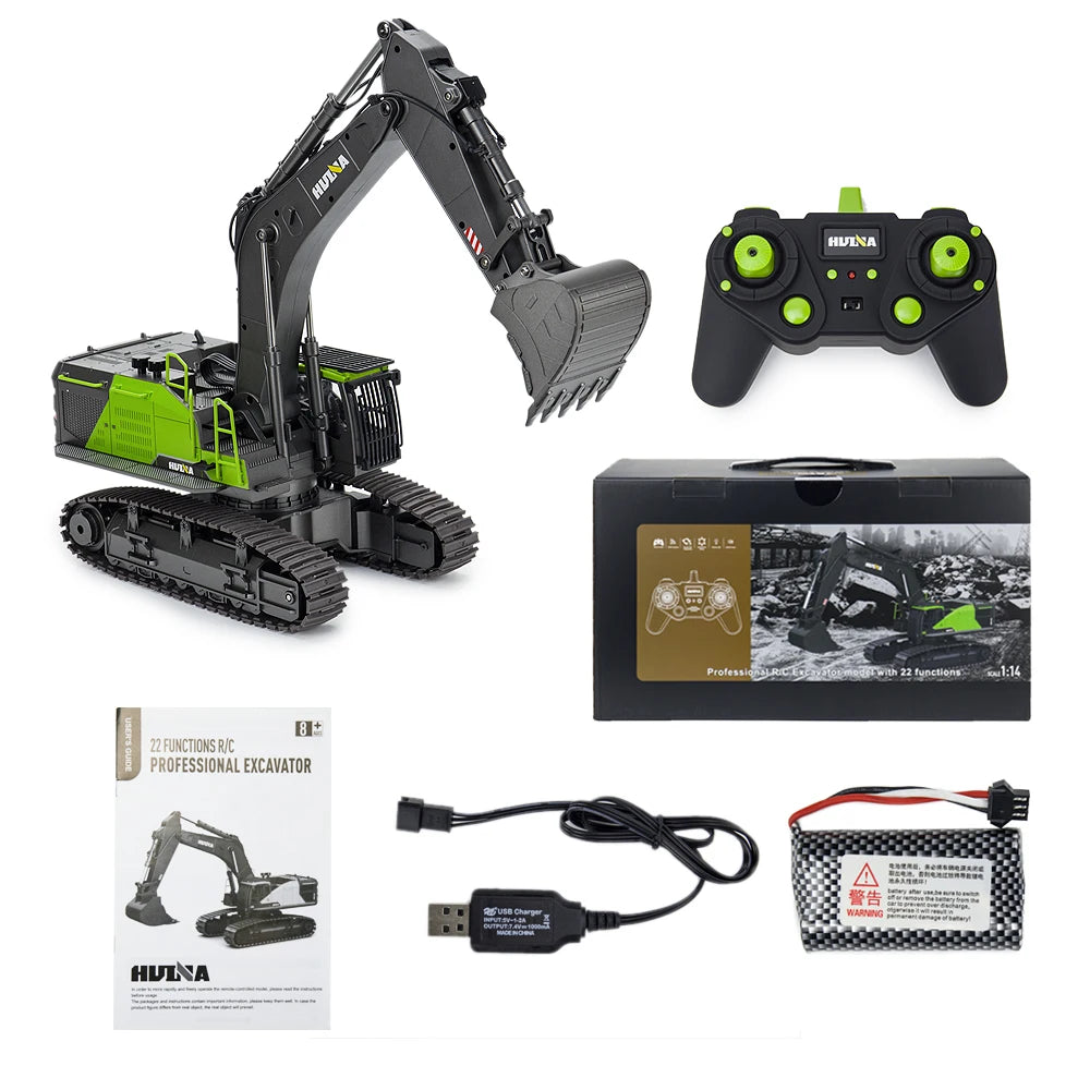 Mexico Stocks Huina 1592/1593/1594 Metal  1/14 Scale RC Excavator Remote Control Digger Construction Vehicle Model