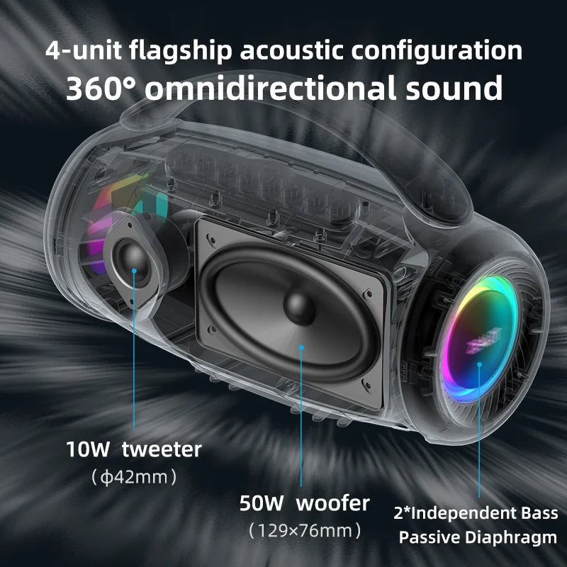 Zealot P12 Speaker 60W Portable Bluetooth Speaker with IPX6 Waterproof, Comfortable handle,Controllable lighting,TWS,AUX