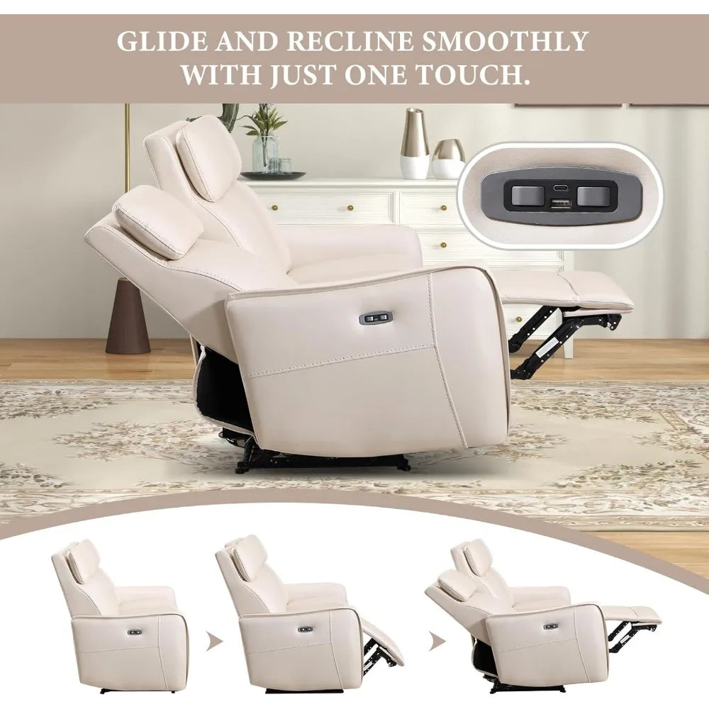 EBELLO Faux Leather Power Reclining Sofa Couch, Electric Recliner Loveseat Sofa with USB and Type-C Charging Ports, Metal Base,