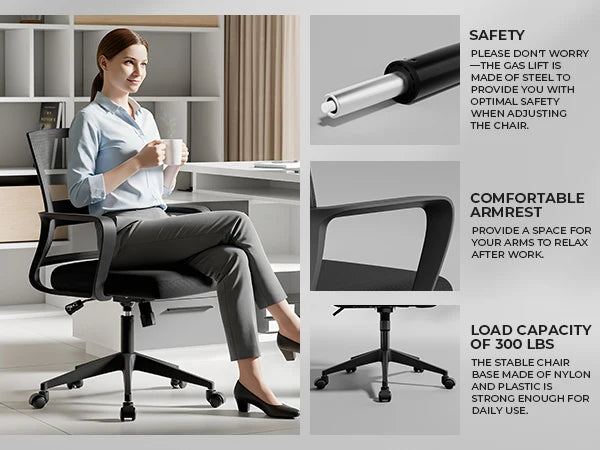 SUKIDA Mesh Office Chair, Ergonomic Desk Chair with Upholstery, Executive Chair with Armrests,Height-Adjustable Computer Chair