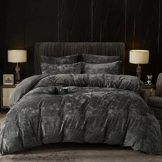 Queen Size Velvet Duvet Cover Set - 3 Piece Ultra Soft Breathable Flannel Comforter Cover Set (Without Filling)