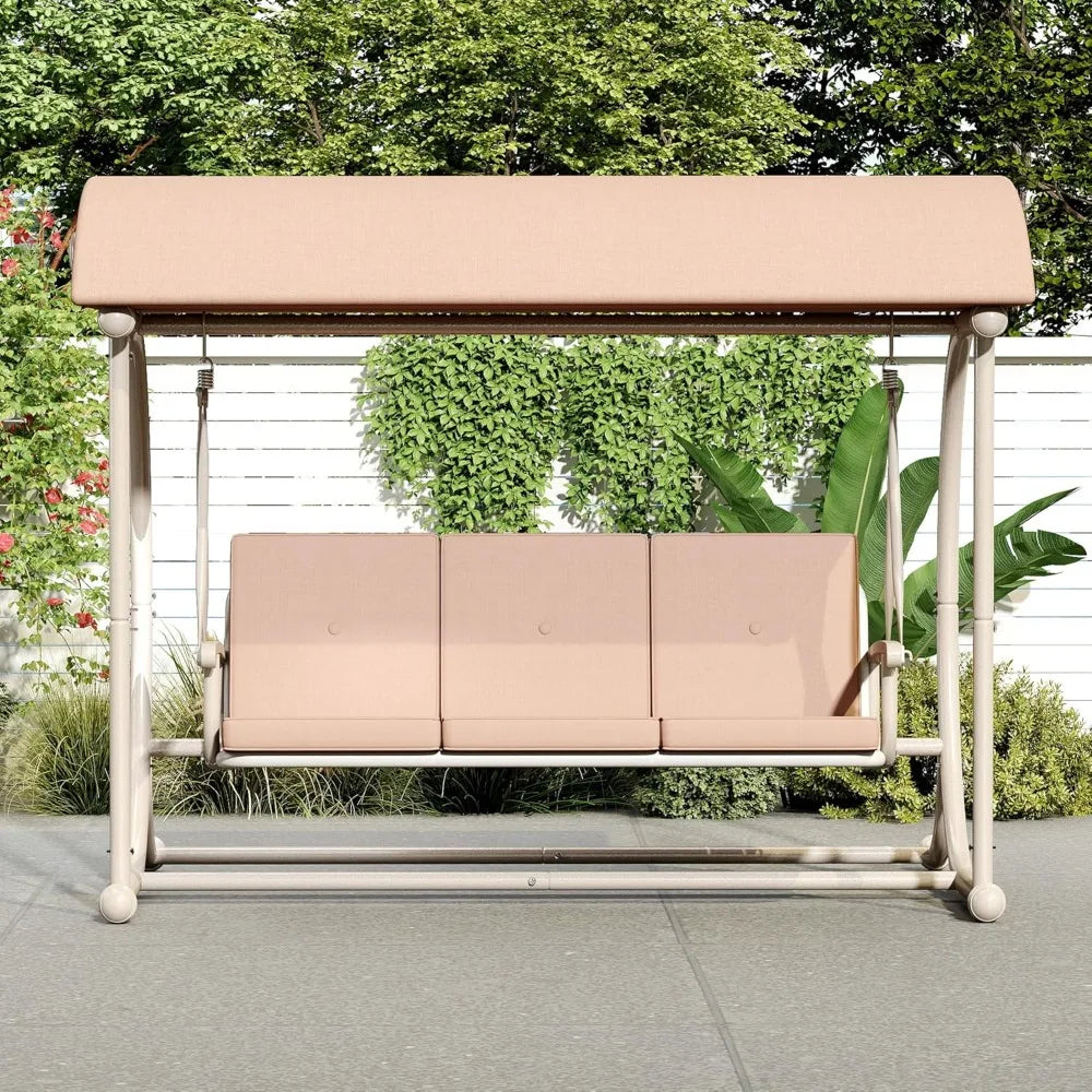 Modern Porch Swing with Stand, 3 Person Outdoor Patio Swings with Canopy, All Weather Backyard Swing for Adults, 2 in 1 Patio Sw
