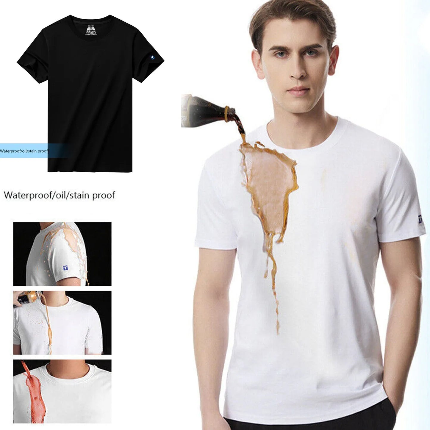 His And Hers Slim Fit Cotton Tech T-Shirt Waterproof Stain & Oil Resistant Couples Tee for Men And Women