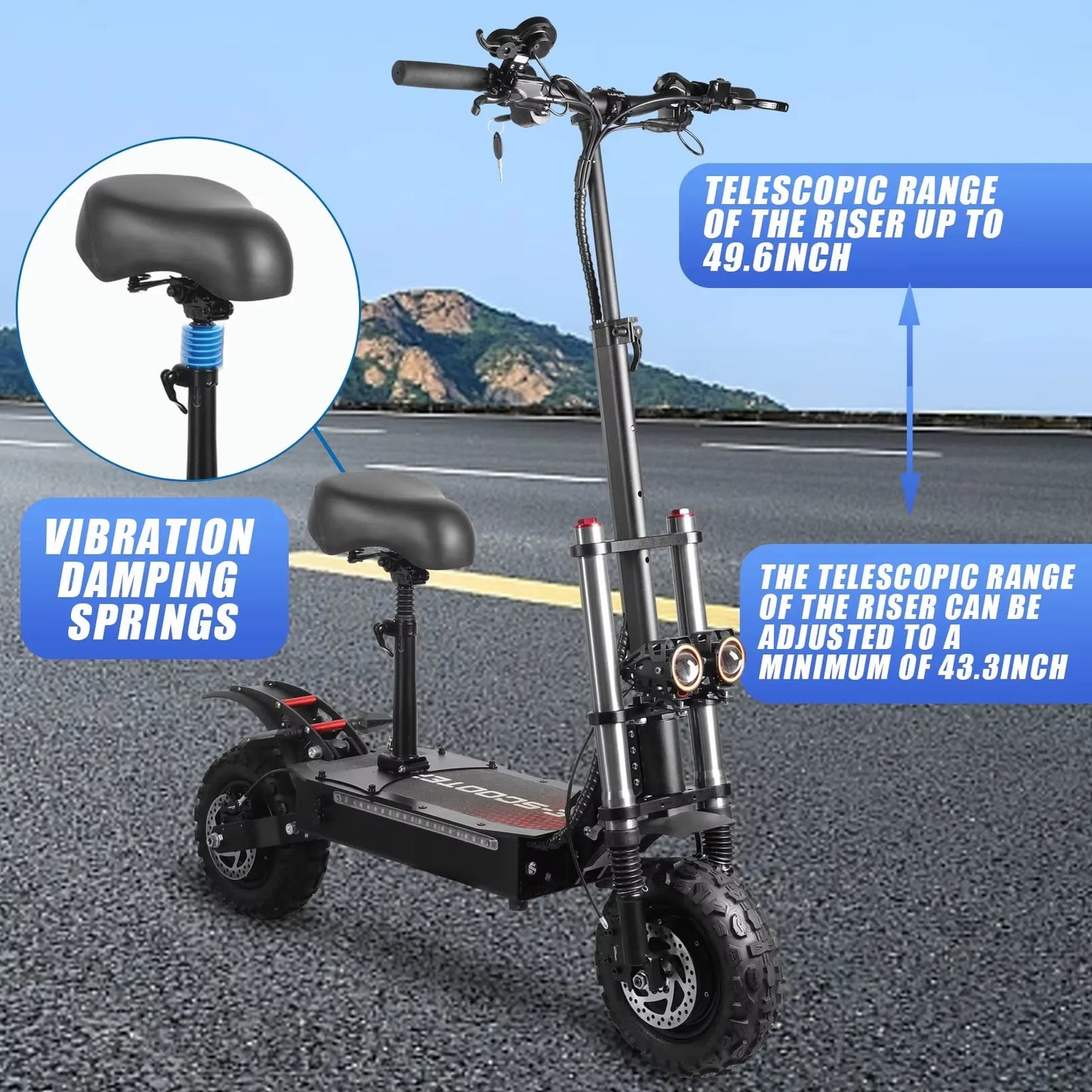 6000W High Power Adult Electric Scooter  Off-Road Commute Foldable 60V 38Ah Large Battery 60 Miles Range 50 Mph Fast E-Scooter