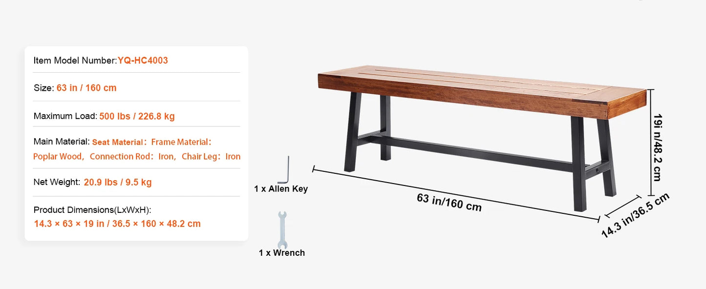SucceBuy Outdoor Bench Wooden Metal Garden Bench for Outdoors 480 lbs Load Capacity Bench Outdoor Garden Park Bench
