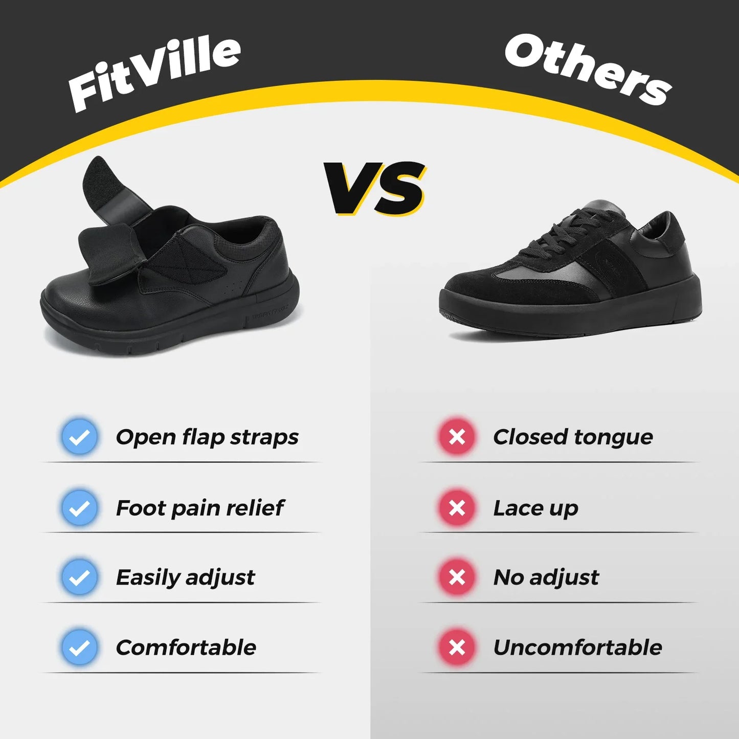 Extra Wide Men'S Diabetic Shoes Leather Walking Shoes For Elder Orthopedic Toes Swollen Feet Non-Slip With Arch Support