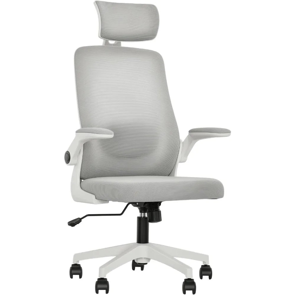Office Chair, High Back Desk Chair with Flip-up Armrest, Rotatable Headrest, Tilt Function, Adjustable Lumbar Support, Swivel