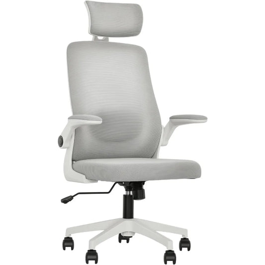 Office Chair, High Back Desk Chair with Flip-up Armrest, Rotatable Headrest, Tilt Function, Adjustable Lumbar Support, Swivel