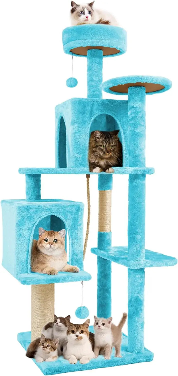 Cat Tree Tower Condo for Indoor Cats, Soft Plush Multi-Level Climbing Tree Cat House with 1 360° Rotating Cat Cave