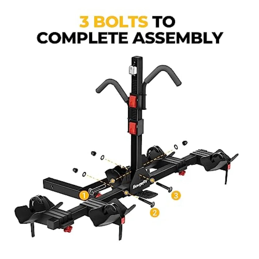 Lockable Hitch Mount Bike Rack Platform 2Bike Carrier for SUV Truck Lightweight EBike Compatible Foldable Tilting to Open Trunk