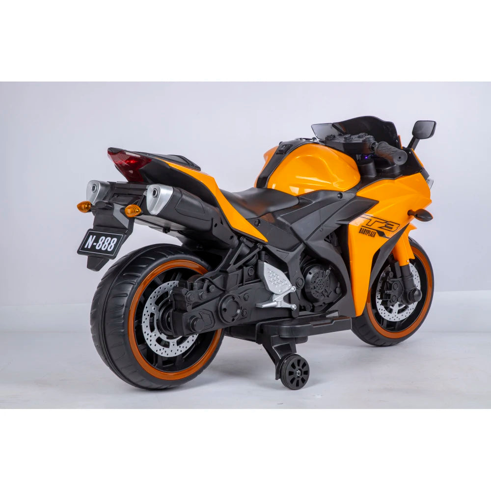 Young Rider 12V7AH Electric Motorcycle - Training Wheels, Hand Drive Throttle & Cool Light-Up Wheels for Kids 3-6 Years