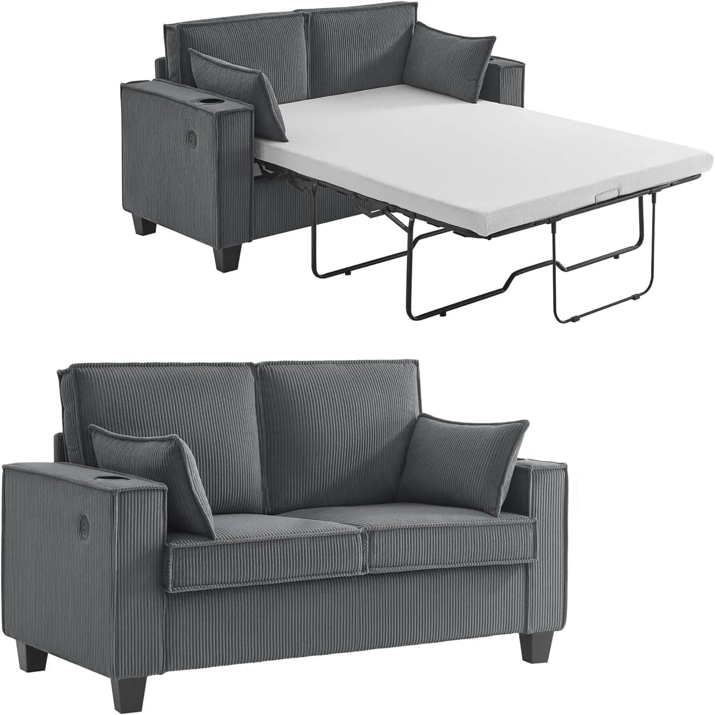 Pull Out Sofa Bed, Sleeper Sofa Couch,Convertible Chenille Loveseat with USB Charging Port and Memory Foam Mattress