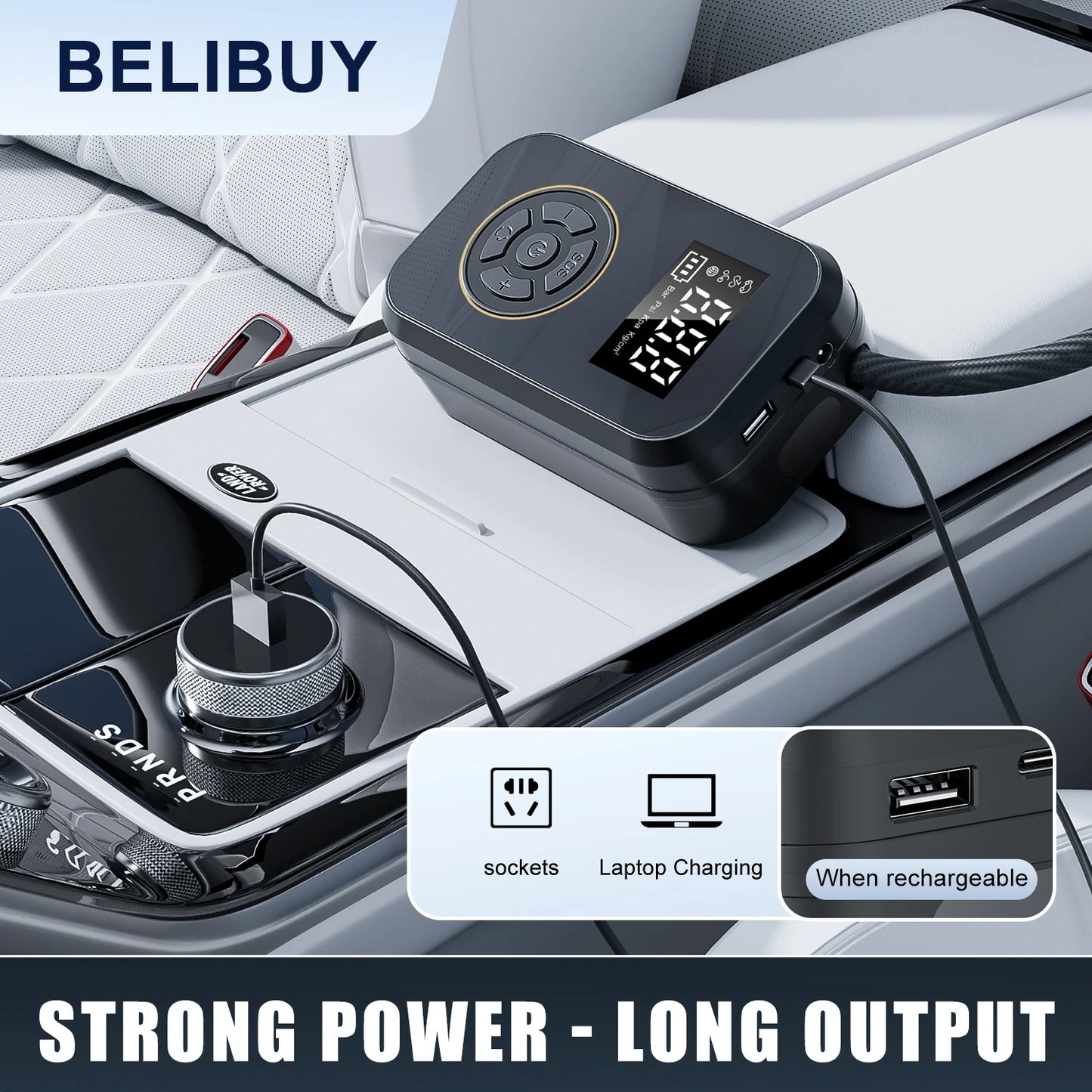 BELIBUY Portable Tire Inflator Car Tire Inflator Tire Inflator Pump With Digital Display Electric Inflator Mini Bicycle Air Pump