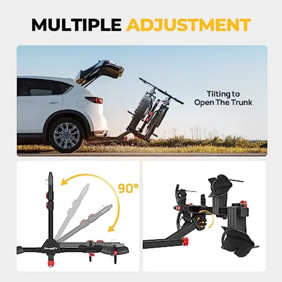 Lockable Hitch Mount Bike Rack Platform 2Bike Carrier for SUV Truck Lightweight EBike Compatible Foldable Tilting to Open Trunk