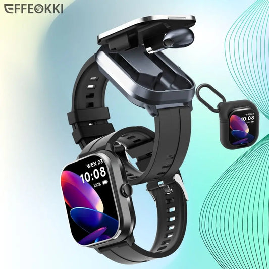 Effeokki D8Pro 2 In 1 smart watch with headphones Man 2" NFC Make/Answer Call Heart Rate Blood Oxygen Pedometer  For Iphone