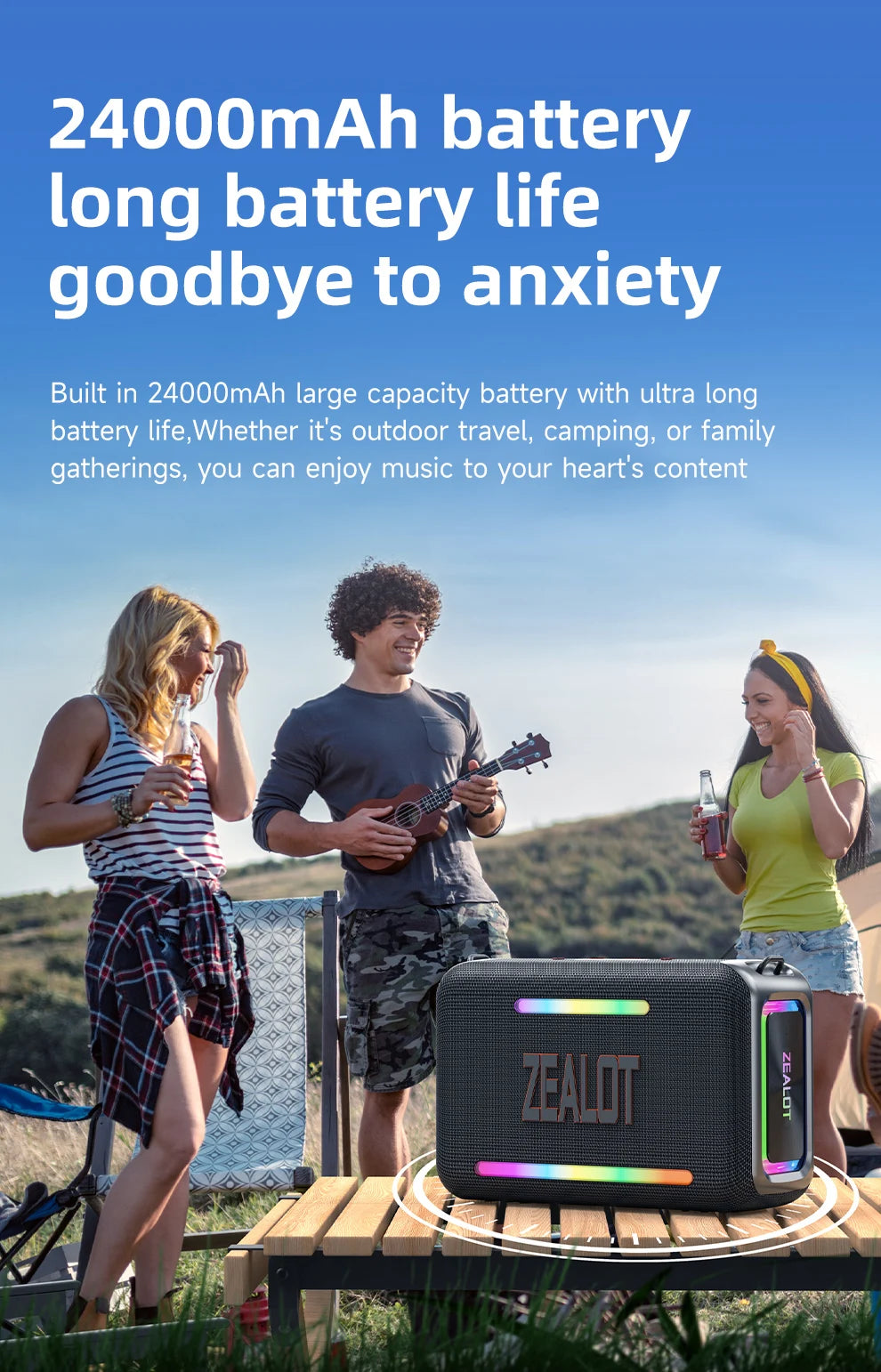 ZEALOT-S95 120W Waterproof Portable Loud Bluetooth Speaker, Wireless Outdoor Boombox SubwooferTriple Passive Radiators-Deep Bass