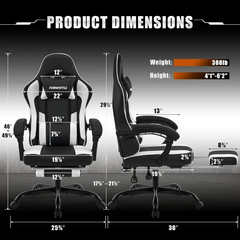 Gaming Chair with Footrest, Reclining Video Game Chairs for Adults with Lumbar Support, Linkage Armrests, Ergonomic Computer Cha