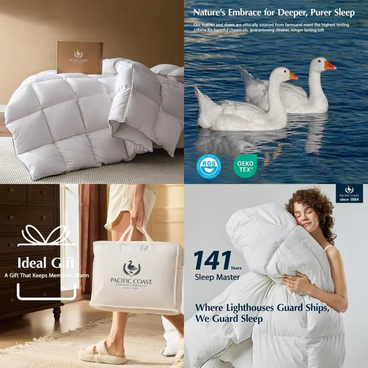 King Size Pacific Coast Goose Down Duvet - Extra Plush White Comforter, Soft, Breathable, All-Season Use