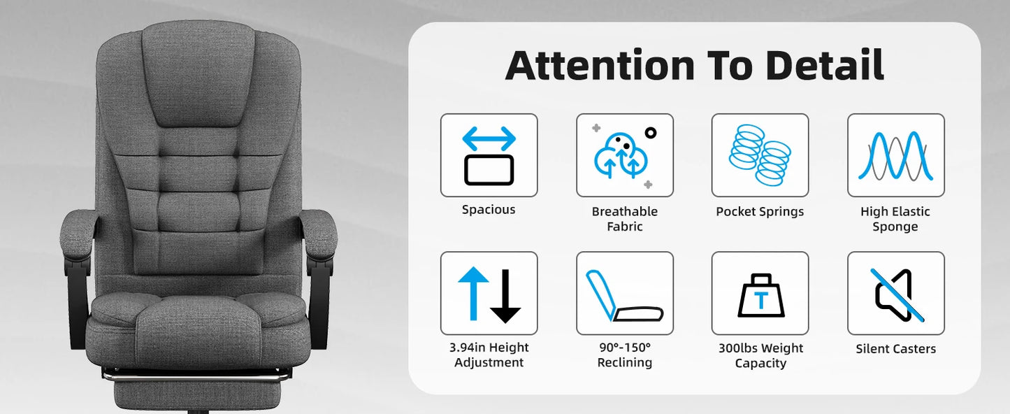 Ergonomic Executive Office Chair - High Back Chair with Headrest & Lumbar Support, Premium Home Office Chair - Adjustable Height