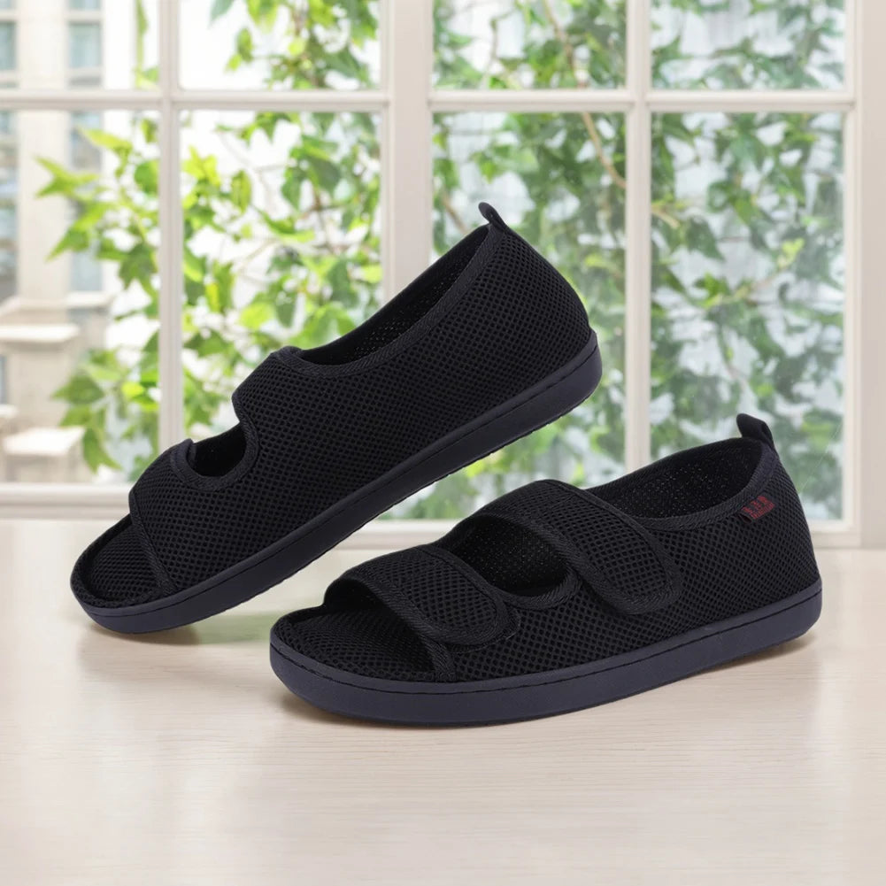 Diabetic Sandals Adjustable Hook & Loop Summer Walking Sandals Comfortable Walking Shoes for Elderly Swelling Sensitive Feet