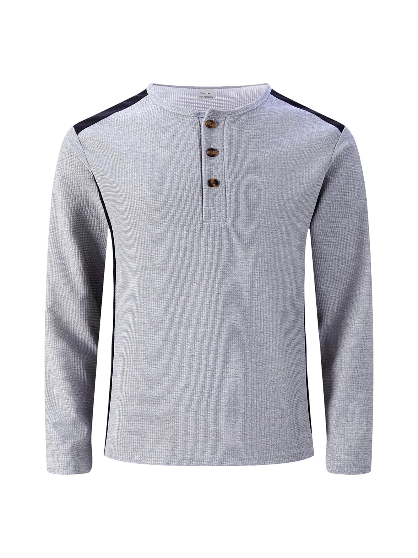 Men s Casual  Fit Long Sleeve Henley T-Shirt Button Up Contrast Color Tops Spring Autumn Fashion Pullover Shirt