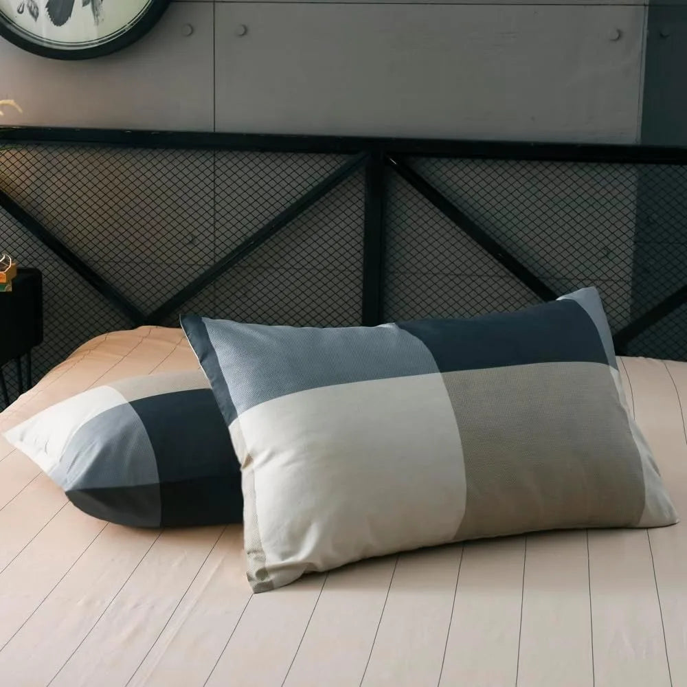 King Comforter Set Men Boys Geometric Checkered Plaid Printed Bedding Comforter for All Season Soft Lightweight Bedding