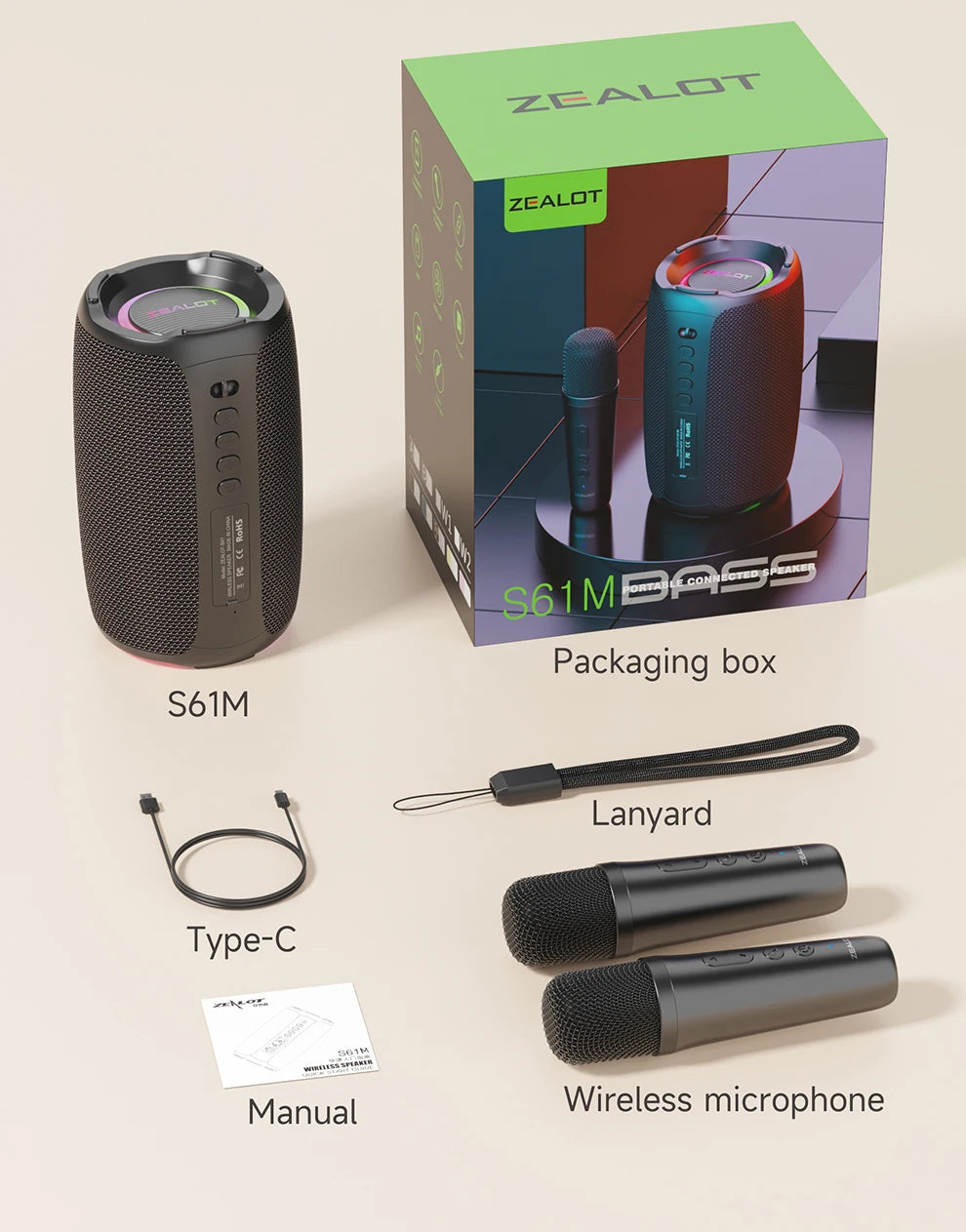 Zealot-S61 Bluetooth Speaker,with IPX6 Waterproof Protection and Outdoor Bass Sound for Backyard and Beach Party,10W Loudspeaker