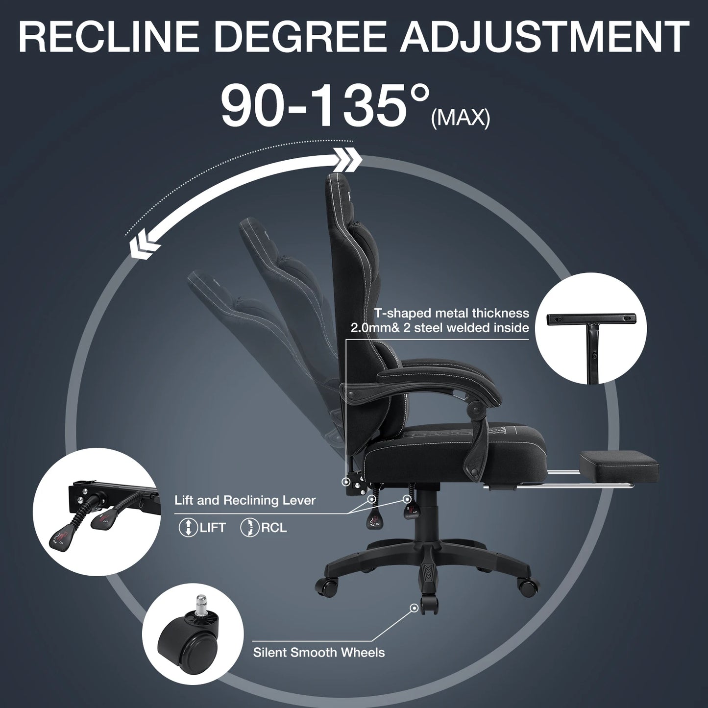 Ergonomic Office Chair With Footrest Lumbar Cushion Bluetooth Speaker 2-Point Massage Height Adjustable Gaming Racing Chair Sofa